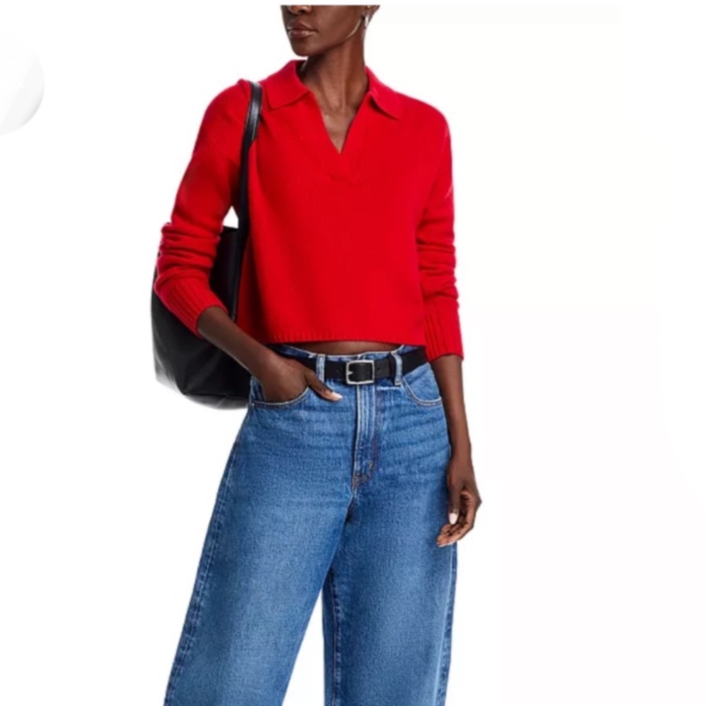 Luxurious 100% Cashmere Long Sleeve Polo Sweater By Aqua in Apple Red